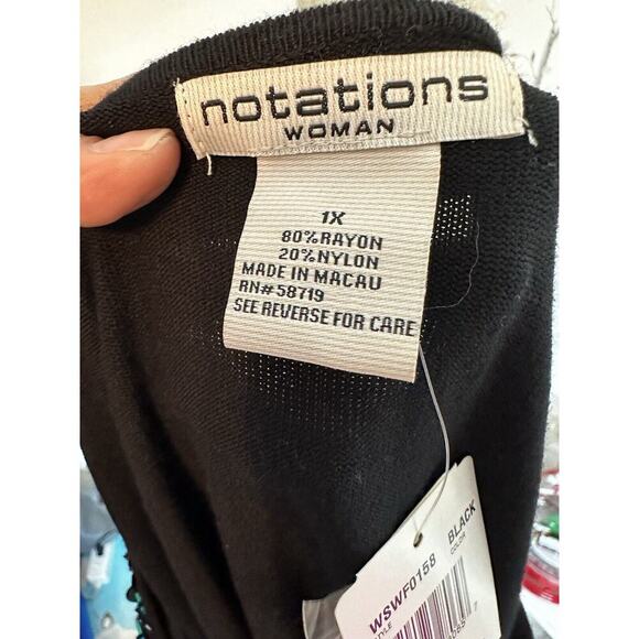 NWT Notations Women's Top Size 1X Sequined Layered Stretch Black - Picture 8 of 8